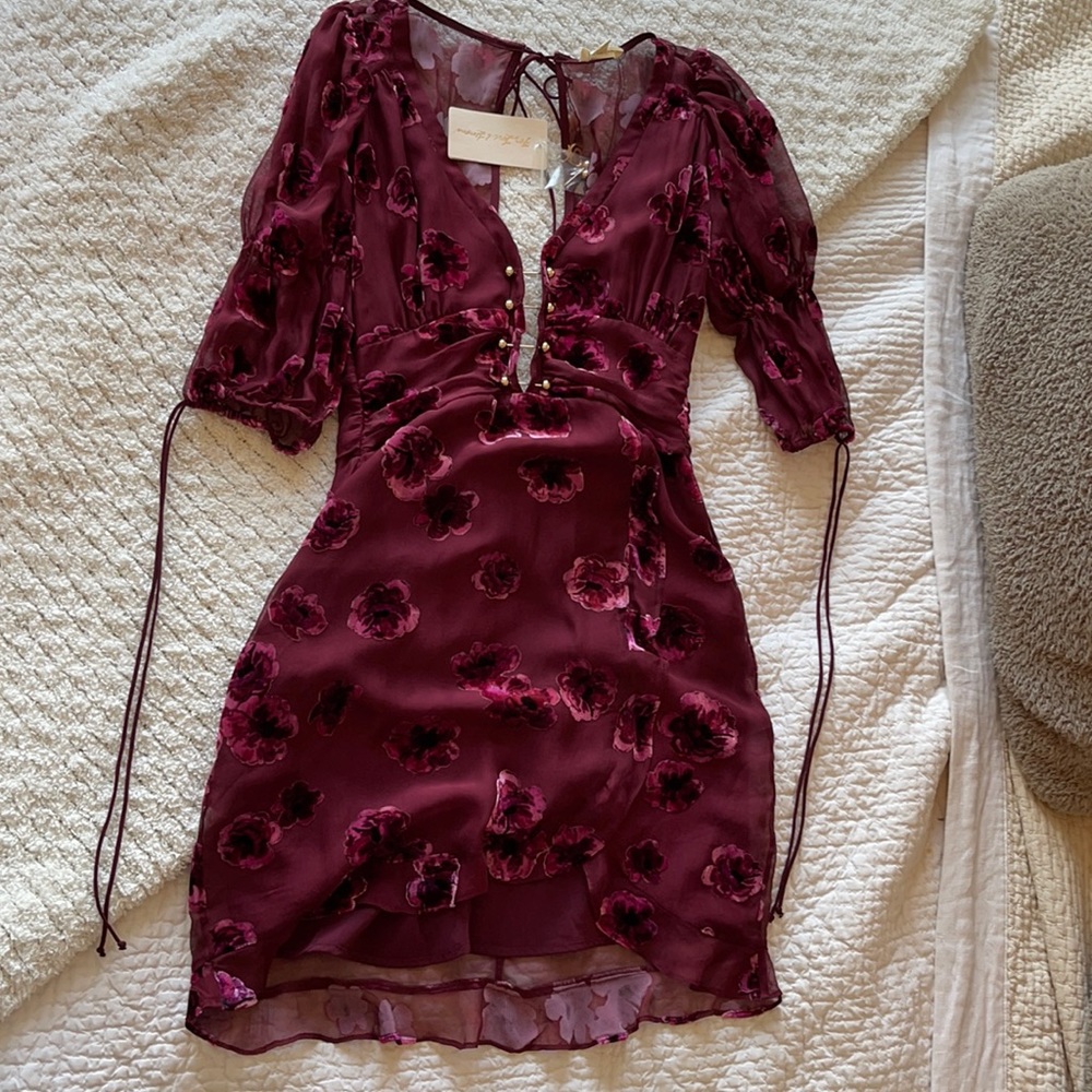 Free people, maroon flower dress with gold details